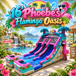 16' Phoebe's Flamingo Oasis Dual Lane w/ Splash Pad